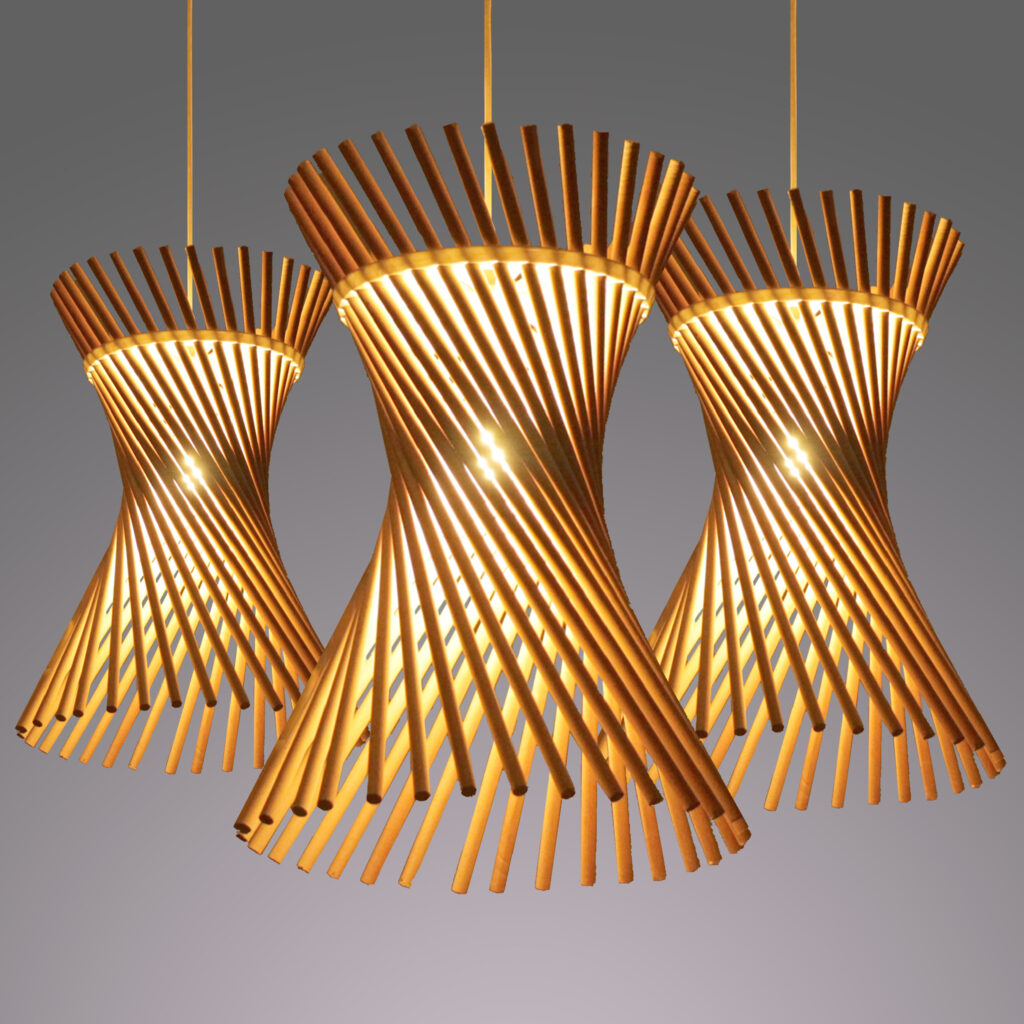 HÄNGELAMPE / STEHLAMPE / HOLZLAMPE – TORNADO